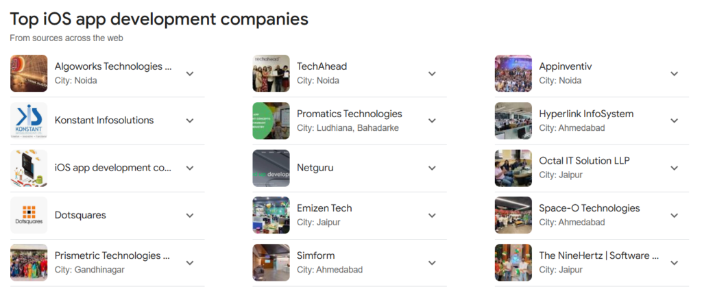 Top iOS app development companies in India - Source : Google Search console.